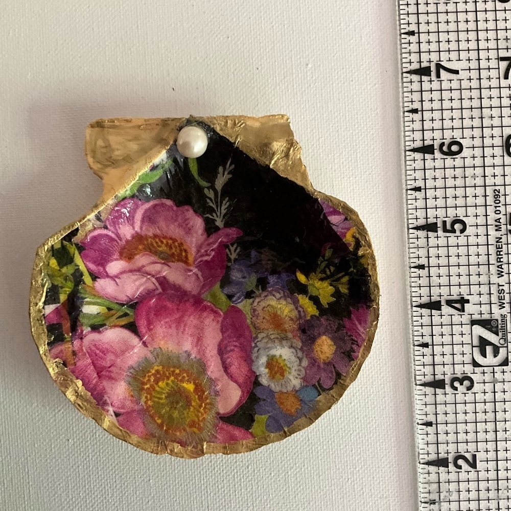 Jewelry Dish Clam Shell Hand Painted Gold Leaf